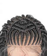 Hand-tied Cornrow Braids Wig with Curly Hair HD Lace Wear Go Glueless Wig T4 Natural Black