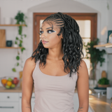 Hand-tied Cornrow Braids Wig with Curly Hair HD Lace Wear Go Glueless Wig T4 Natural Black