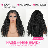 Pre-Bleached Cornrow Braids Wig With Deep Curly Human Hair 13x6 HD Frontal Lace Glueless Wig T4 / H4 Natural Black