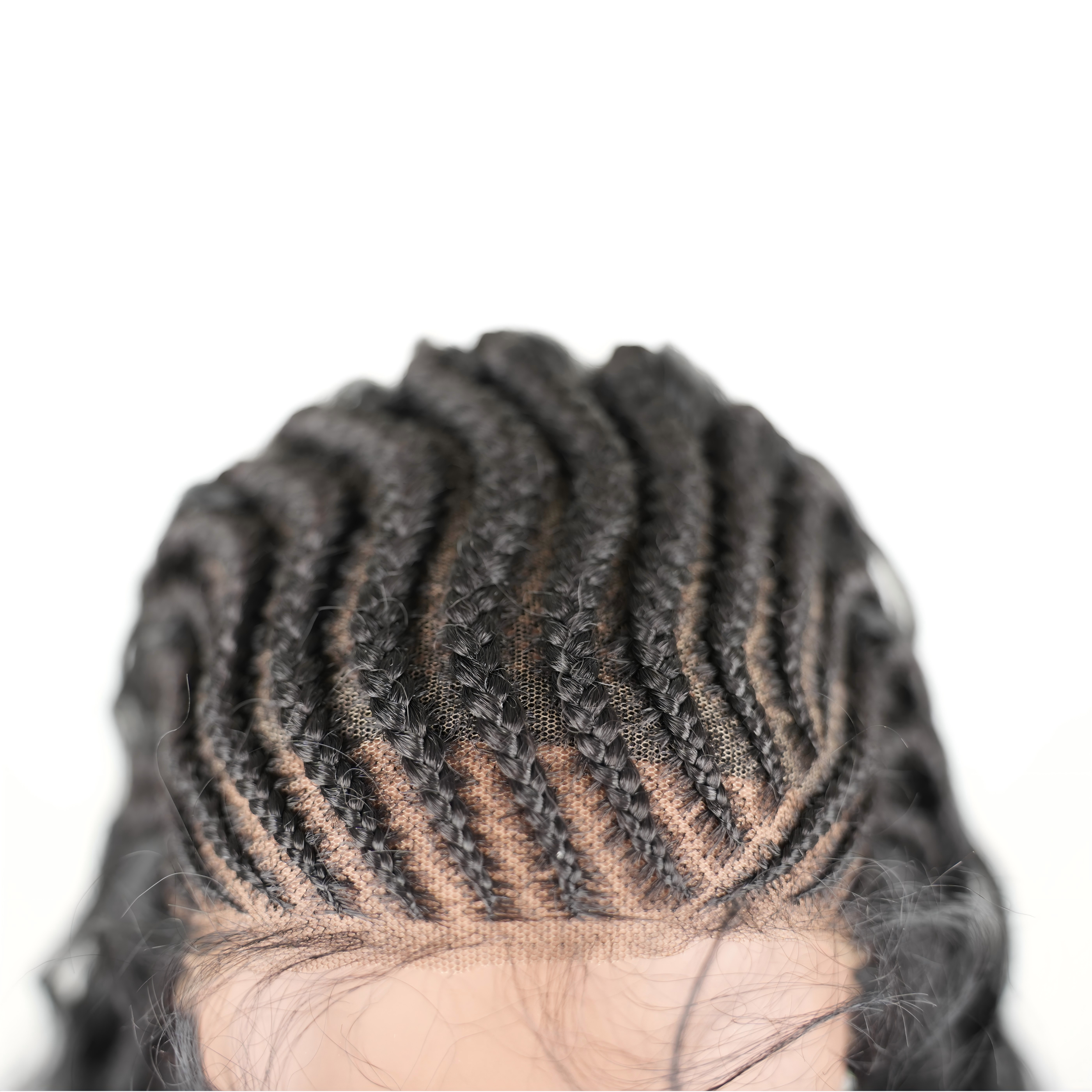 Hand-tied Cornrow Braids Wig with Curly Hair HD Lace Wear Go Glueless Wig T5 Natural Black