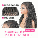 Pre-Bleached Cornrow Braids Wig With Deep Curly Human Hair 13x6 HD Frontal Lace Glueless Wig T5 / H5 Natural Black