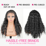 Pre-Bleached Cornrow Braids Wig With Deep Curly Human Hair 13x6 HD Frontal Lace Glueless Wig T5 / H5 Natural Black