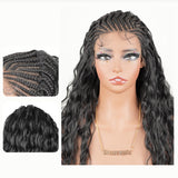 Pre-Bleached Cornrow Braids Wig With Deep Curly Human Hair 13x6 HD Frontal Lace Glueless Wig T5 / H5 Natural Black