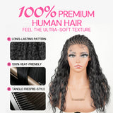 Pre-Bleached Cornrow Braids Wig With Deep Curly Human Hair 13x6 HD Frontal Lace Glueless Wig T5 / H5 Natural Black