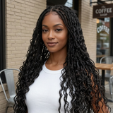 Pre Everything Wig | HD Full Lace Hand-tied Knotless Boho Box Braided Wig With Deep Wave Curls Natural Black