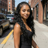 Pre-Bleached Cornrow Braids Wig With Deep Curly Human Hair 13x6 HD Frontal Lace Glueless Wig T4 / H4 Natural Black