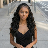 Pre-Bleached Cornrow Braids Wig With Deep Curly Human Hair 13x6 HD Frontal Lace Glueless Wig T4 / H4 Natural Black