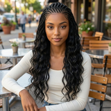 Pre-Bleached Cornrow Braids Wig With Deep Curly Human Hair 13x6 HD Frontal Lace Glueless Wig T5 / H5 Natural Black