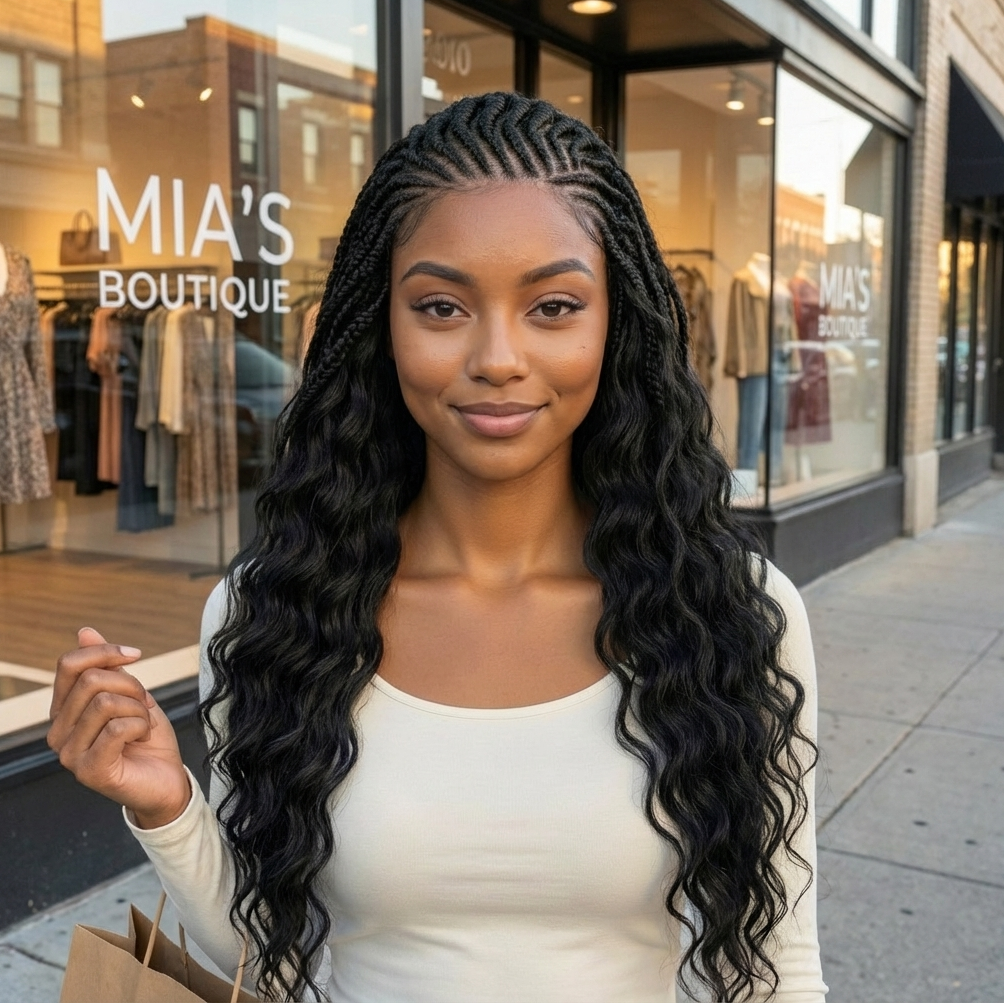 Pre-Bleached Cornrow Braids Wig With Deep Curly Human Hair 13x6 HD Frontal Lace Glueless Wig T5 / H5 Natural Black