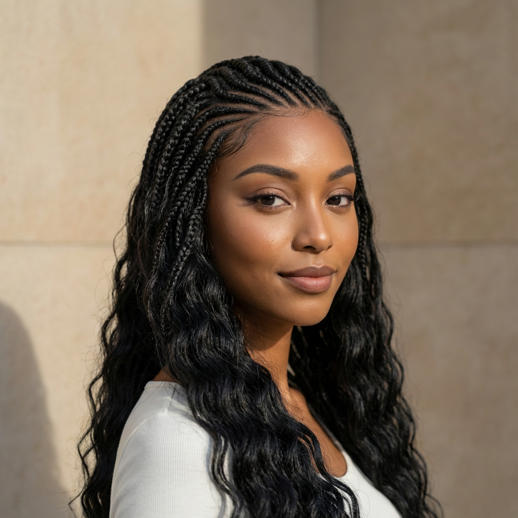 Pre-Bleached Cornrow Braids Wig With Deep Curly Human Hair 13x6 HD Frontal Lace Glueless Wig T5 / H5 Natural Black