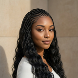 Pre-Bleached Cornrow Braids Wig With Deep Curly Human Hair 13x6 HD Frontal Lace Glueless Wig T5 / H5 Natural Black