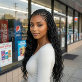 Pre-Bleached Cornrow Braids Wig With Deep Curly Human Hair 13x6 HD Frontal Lace Glueless Wig T5 / H5 Natural Black