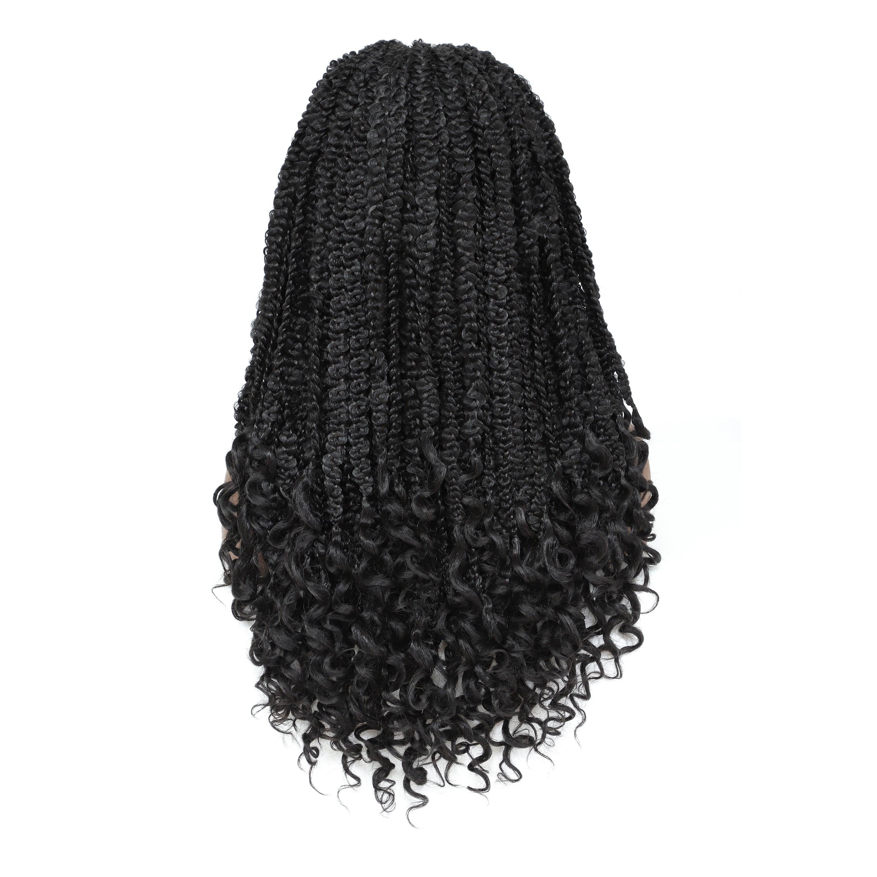 Short HD Full Lace Knotless Twist Box Braided Wig With Human Hair Curly Ends