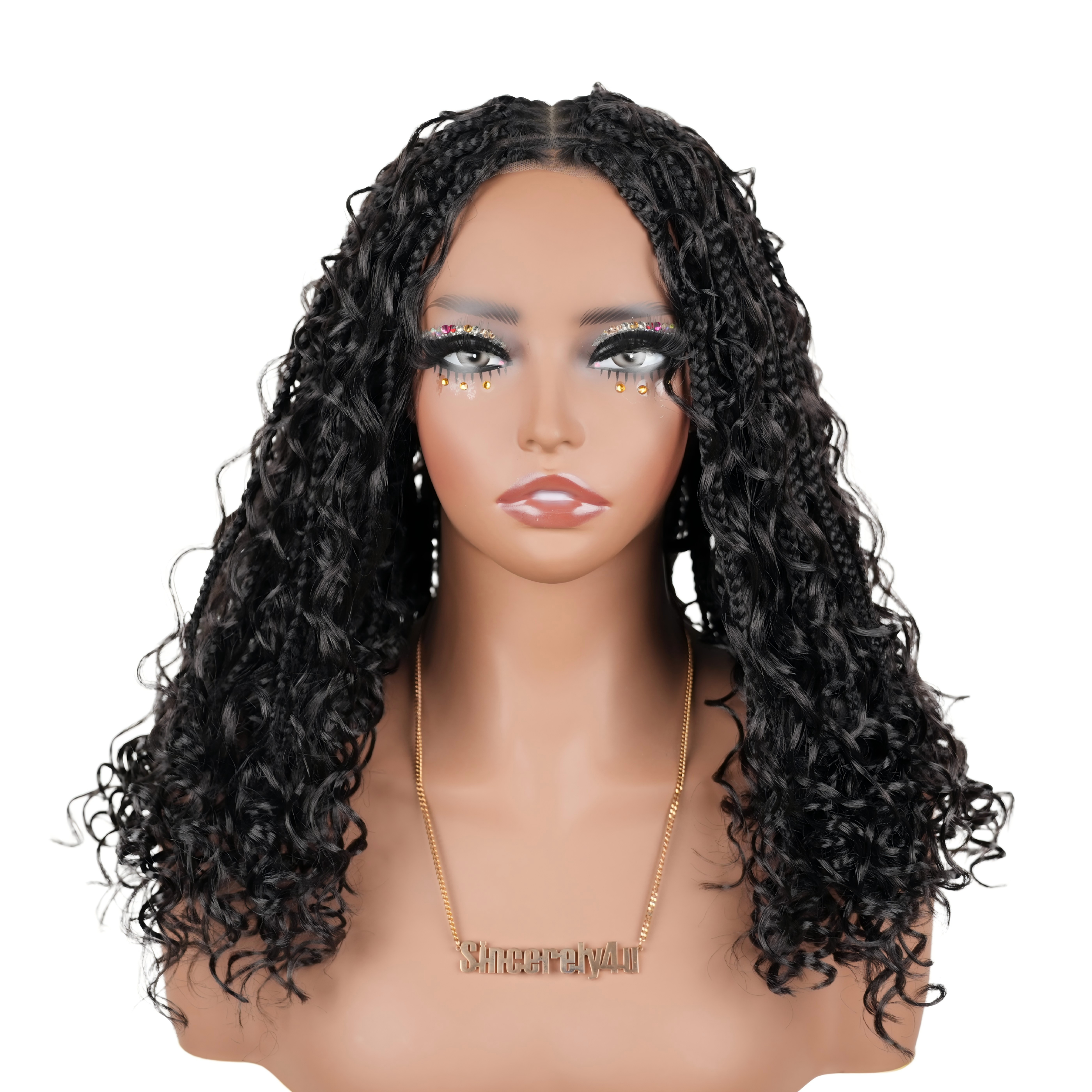 HD Full Lace Hand-tied Knotless Boho Box Braided With Curls Wear Go Glueless Wig Natural Black