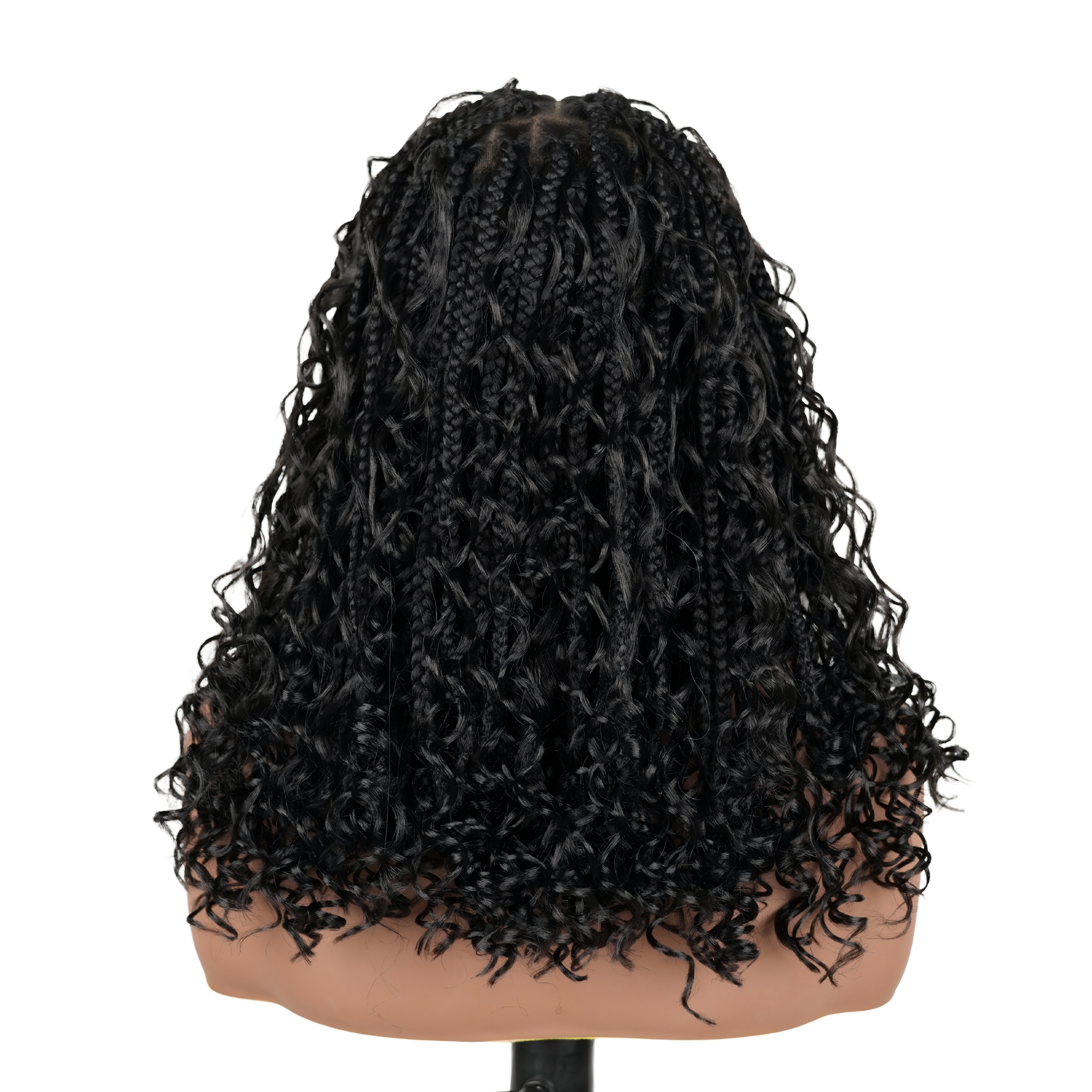 HD Full Lace Hand-tied Knotless Boho Box Braided With Curls Wear Go Glueless Wig Natural Black