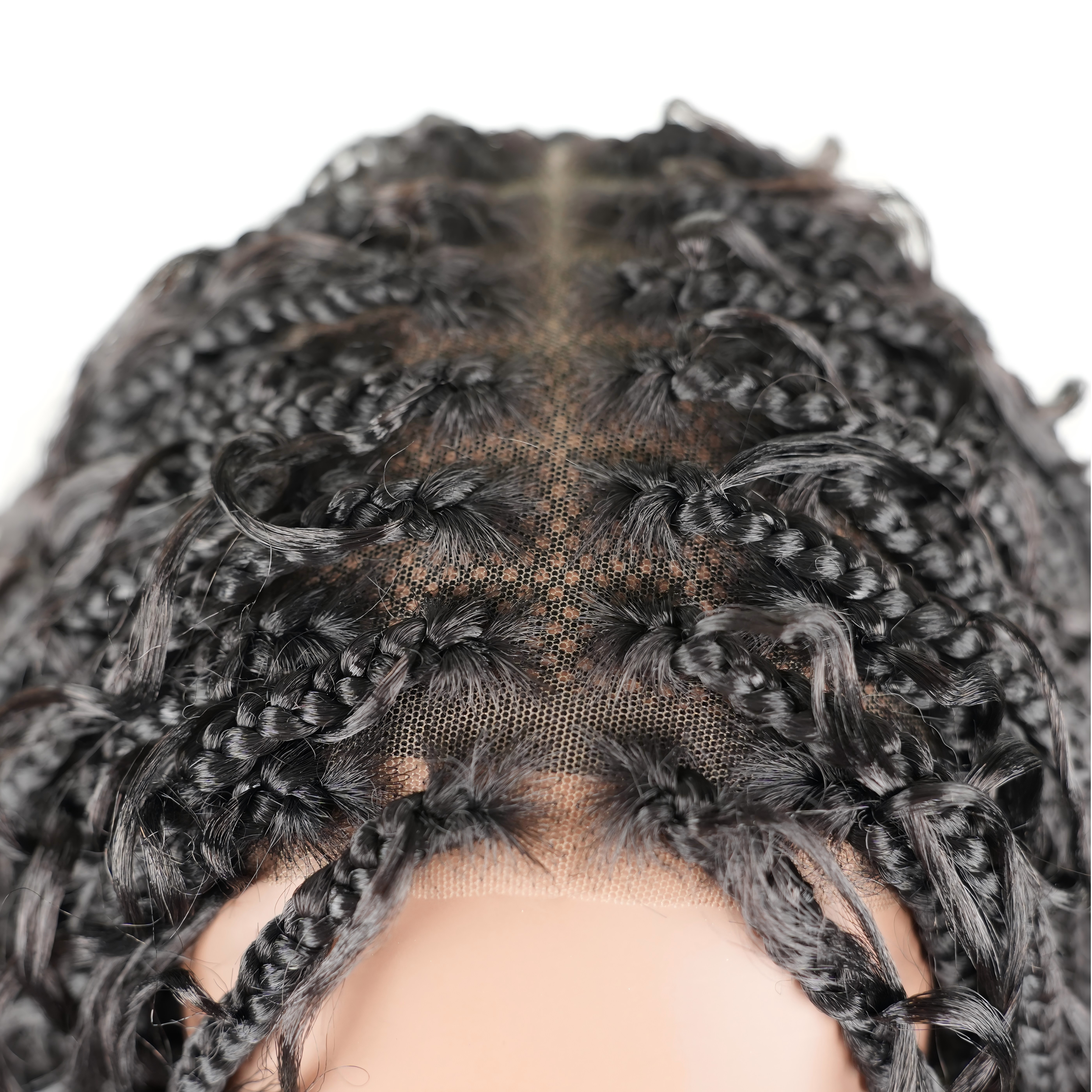 HD Full Lace Hand-tied Knotless Boho Box Braided With Curls Wear Go Glueless Wig Natural Black