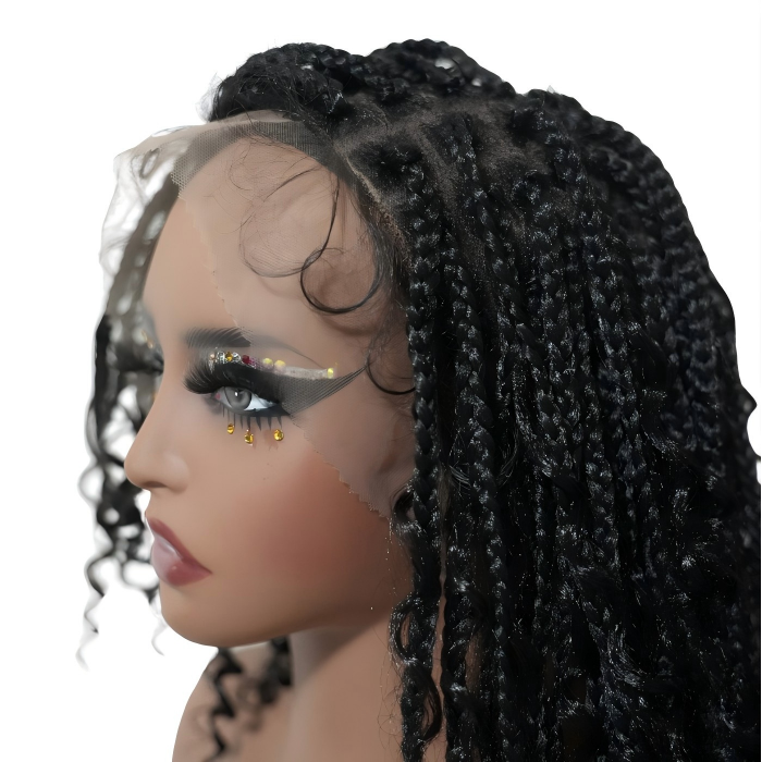 24" HD Vollspitzen-Boho-Box-Braided-Perücke Naturschwarz + Ombre Braun (Sonderangebot)