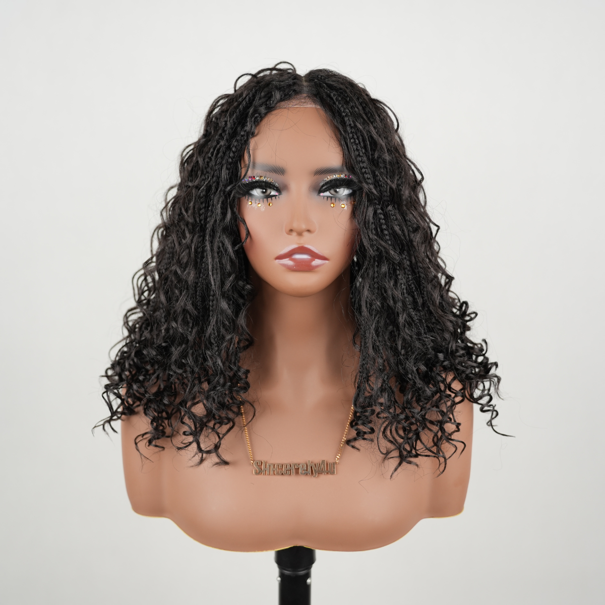 HD Full Lace Hand-tied Knotless Boho Box Braided With Curls Wear Go Glueless Wig Natural Black