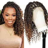 Short HD Full Lace Knotless Boho Box Braided Wig With Human Hair Ombre Brown