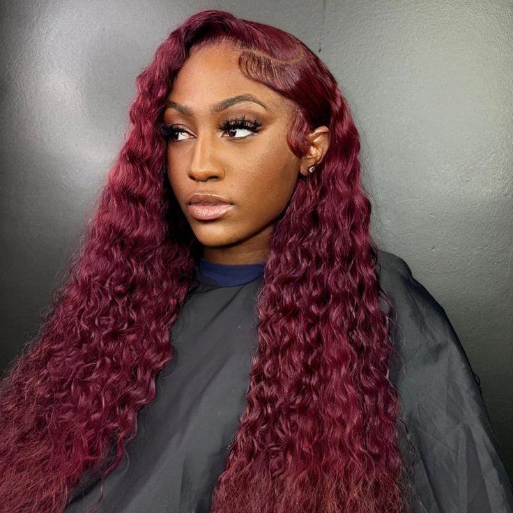 250% Density 99j Burgundy HD Transparent Lace Frontal Wig Deep Wave Human Hair