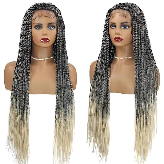 360° HD Full Lace Knotless Box Braids Human Straight Hair Gradient Gray