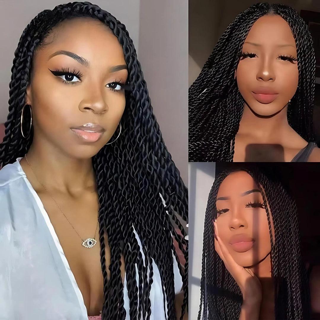 360° HD Full Lace Knotless Box Braids Human Straight Hair Natural Black